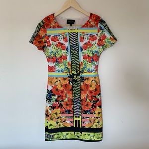 Vibrant, multicolor print stretch dress